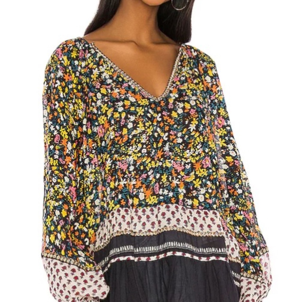 NWT Free People Gardenia Floral Embellished Tunic Top Dress Size M